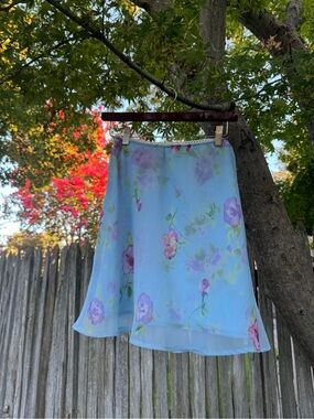 Amy Byer Light Blue Floral A-Line Skirt with Pastel Blooms
